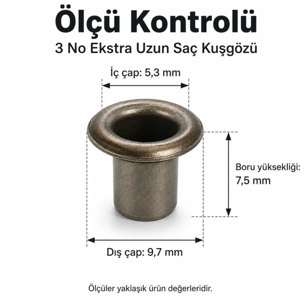 Extra-Long Domed Sheet Metal Eyelet 5.3 mm / 0.209 in with Washer Options, ideal for textiles, leather goods, and crafts