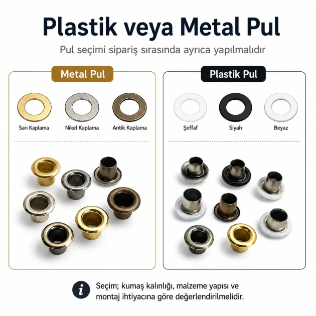 Extra-Long Domed Sheet Metal Eyelet 5.3 mm / 0.209 in with Washer Options, ideal for textiles, leather goods, and crafts