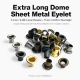 Extra-Long Domed Sheet Metal Eyelet 5.3 mm / 0.209 in with Washer Options, ideal for textiles, leather goods, and crafts