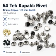 54 Single Cap Rivet 12 mm (0.47") / 7.5 mm (0.29") Post Steel Rivet – 500 Pieces R0004