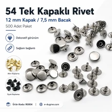 54 Single Cap Rivet 12 mm (0.47") / 7.5 mm (0.29") Post Steel Rivet – 500 Pieces R0004