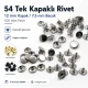 54 Single Cap Rivet 12 mm (0.47") / 7.5 mm (0.29") Post Steel Rivet Set - 500 Pieces