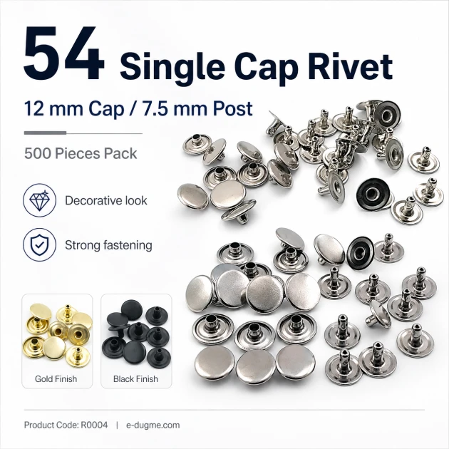 54 Single Cap Rivet 12 mm (0.47") / 7.5 mm (0.29") Post Steel Rivet Set - 500 Pieces