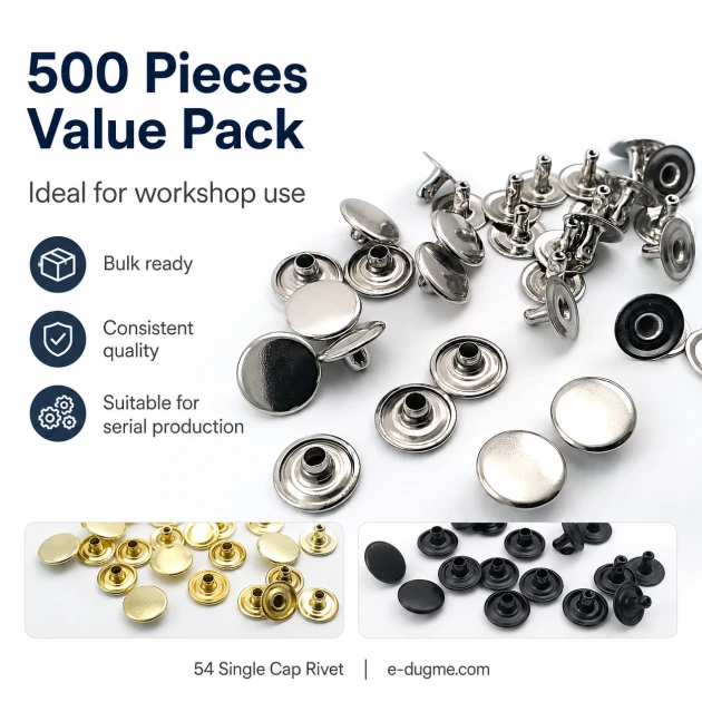 54 Single Cap Rivet 12 mm (0.47") / 7.5 mm (0.29") Post Steel Rivet Set - 500 Pieces
