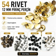 54 Rivet 12 mm (0.47") Cap / 7 mm (0.28") Post Brass Rivet – 500 Pieces R00054PR