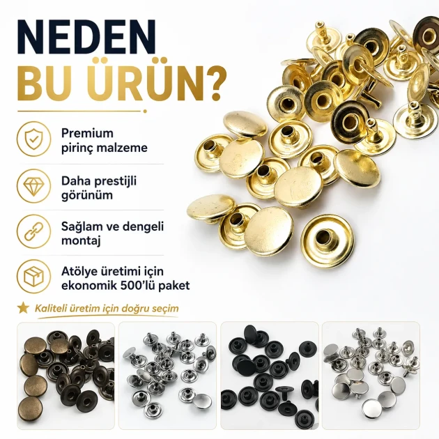 54 Rivet 12 mm (0.47") Cap / 7 mm (0.28") Post Brass Rivet for bags, belts, wallets, and textile accessories - 500 Pieces