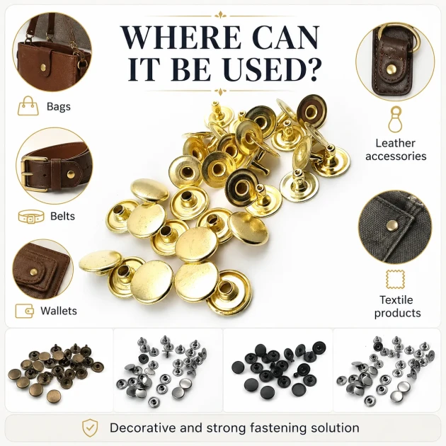54 Rivet 12 mm (0.47") Cap / 7 mm (0.28") Post Brass Rivet for bags, belts, wallets, and textile accessories - 500 Pieces