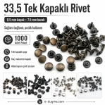 33.5 Single Cap Rivet 9.5 mm (0.37") / 7.5 mm (0.29") Post Steel Rivet – 1000 Pieces R000595