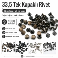 33.5 Single Cap Rivet 9.5 mm (0.37") / 7.5 mm (0.29") Post Steel Rivet – 1000 Pieces R000595