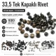 33.5 Single Cap Rivet 9.5 mm (0.37") / 7.5 mm (0.29") Post Steel Rivet for bags, leather goods, and textile accessories