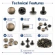 33.5 Single Cap Rivet 9.5 mm (0.37") / 7.5 mm (0.29") Post Steel Rivet for bags, leather goods, and textile accessories