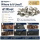 61 Rivet with 15 mm (0.59") Cap and 11 mm (0.43") Long Post, Steel Rivet for Handbags and Leather Goods - 500 Pieces