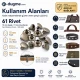 61 Rivet with 15 mm (0.59") Cap and 11 mm (0.43") Long Post, Steel Rivet for Handbags and Leather Goods - 500 Pieces