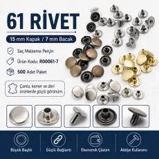 61 Rivet 15 mm (0.59") Cap / 7 mm (0.28") Post Steel Rivet – 500 Pieces R00061-7