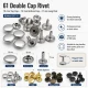 61 Double Cap Rivet 15 mm (0.59") Cap and 12 mm (0.47") Back Cap with 11 mm (0.43") Long Post Steel Rivet for Handbags
