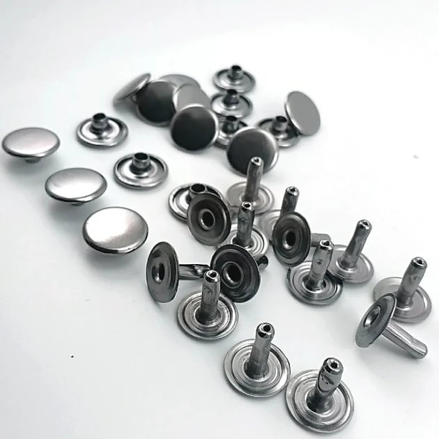 61 Double Cap Rivet 15 mm (0.59") Cap and 12 mm (0.47") Back Cap with 11 mm (0.43") Long Post Steel Rivet for Handbags