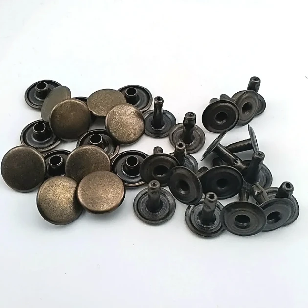 61 Double Cap Rivet 15 mm (0.59") Cap and 12 mm (0.47") Back Cap with 11 mm (0.43") Long Post Steel Rivet for Handbags