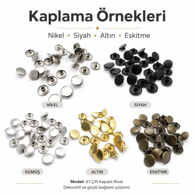 61 Double Cap Rivet 15 mm (0.59") Cap, 12 mm (0.47") Back Cap, 7 mm (0.28") Post Steel Rivet Set - 500 Sets