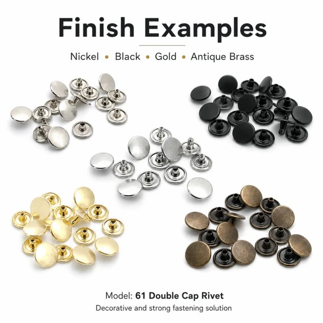 61 Double Cap Rivet 15 mm (0.59") Cap, 12 mm (0.47") Back Cap, 7 mm (0.28") Post Steel Rivet Set - 500 Sets