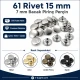 61 Rivet with 15 mm (0.59") Cap and 7 mm (0.28") Post for handbags, belts, and leather goods - 500 Pieces