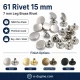 61 Rivet with 15 mm (0.59") Cap and 7 mm (0.28") Post for handbags, belts, and leather goods - 500 Pieces