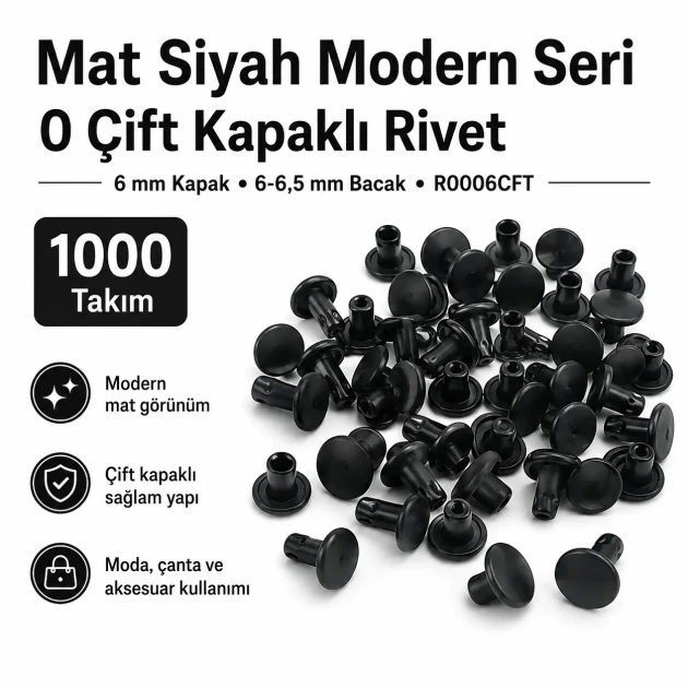 0 Double Cap Rivet 6 mm (0.24") Front Cap / 6 mm (0.24") Back Cap / 6–6.5 mm (0.24"–0.26") Post Steel Rivet for wallets and