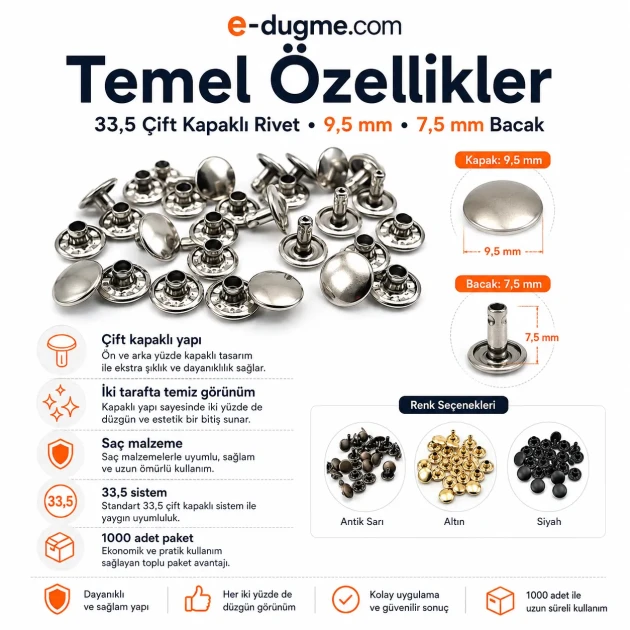 0,35" Rivet 9 mm Double Cap Rivet, Metal Material (1000 Pieces/Pack) R00335CFT