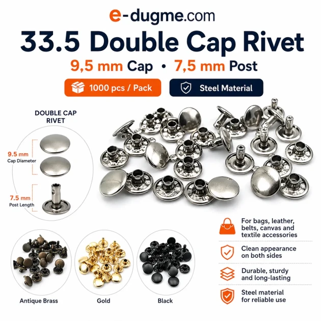 0,35" Rivet 9 mm Double Cap Rivet, Metal Material (1000 Pieces/Pack) R00335CFT