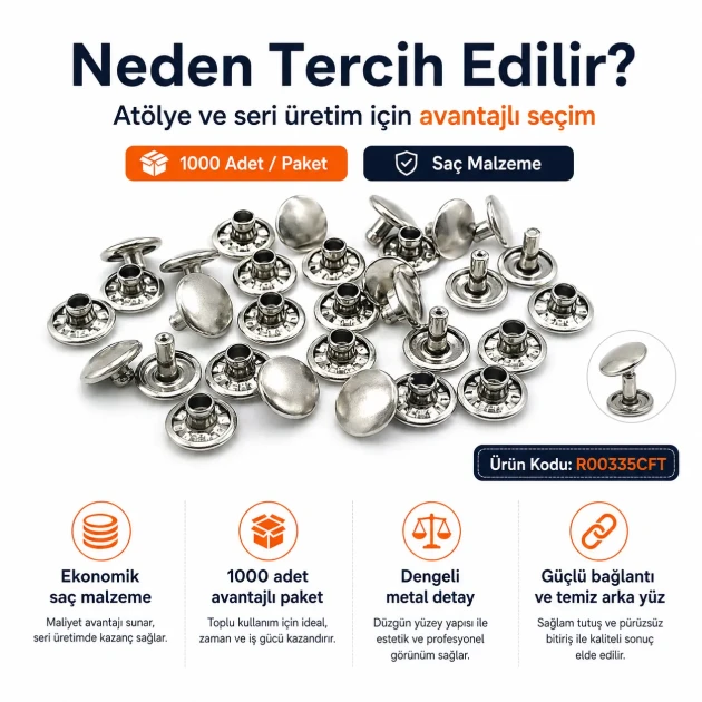 0,35" Rivet 9 mm Double Cap Rivet, Metal Material (1000 Pieces/Pack) R00335CFT