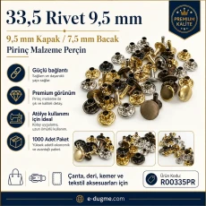 33.5 Rivet 9.5 mm (0.37") Cap / 7.5 mm (0.29") Post Brass Rivet – 1000 Pieces R00335PR
