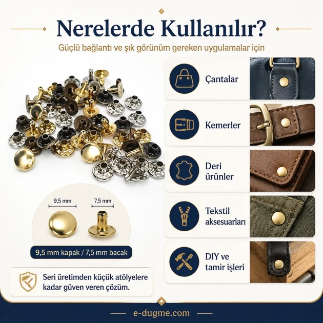 33.5 rivet 9.5 mm (0.37") cap with 7.5 mm (0.29") post brass rivet for bags and leather goods