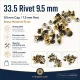 33.5 rivet 9.5 mm (0.37") cap with 7.5 mm (0.29") post brass rivet for bags and leather goods