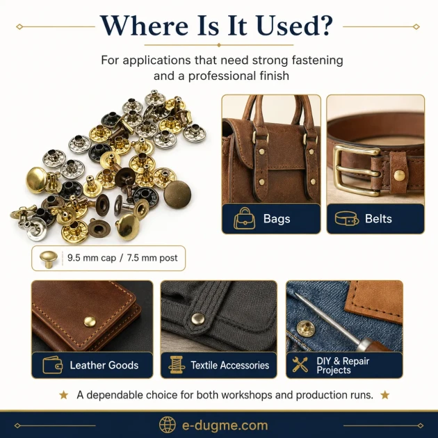 33.5 rivet 9.5 mm (0.37") cap with 7.5 mm (0.29") post brass rivet for bags and leather goods