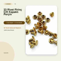 33 Series Brass Double-Cap Rivet, 7 mm / 0.276 in Caps, 7.5 mm / 0.295 in Post, 1000 Pieces R0033PR