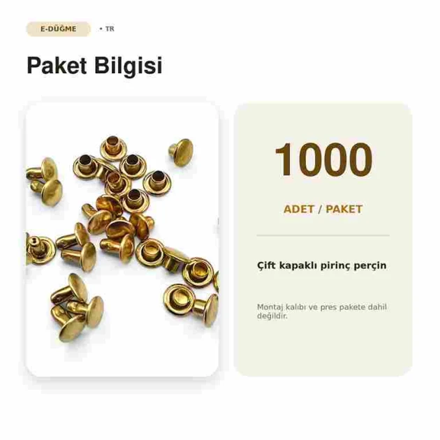 33 Rivet 7 mm Çift Kapaklı 7,5 mm Bacak Pirinç Perçin - 1000 Adet R0033PR