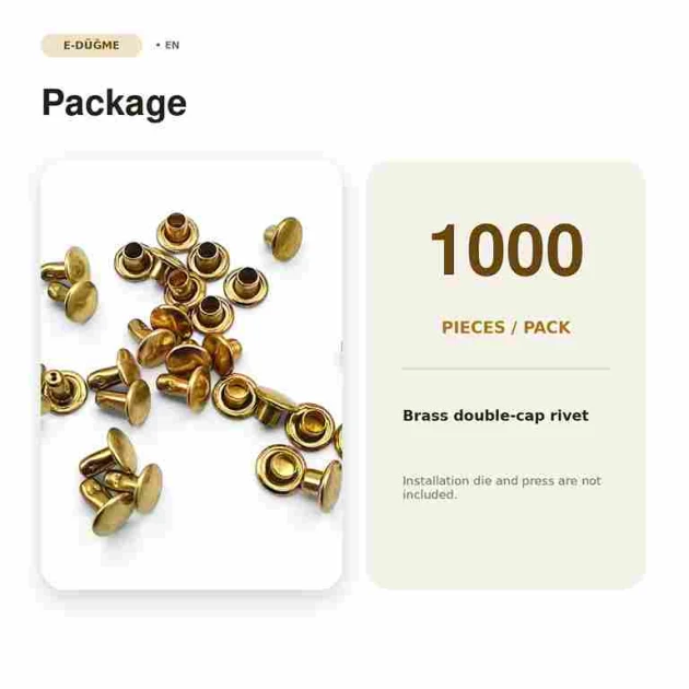 33 Rivet 7 mm Çift Kapaklı 7,5 mm Bacak Pirinç Perçin - 1000 Adet R0033PR