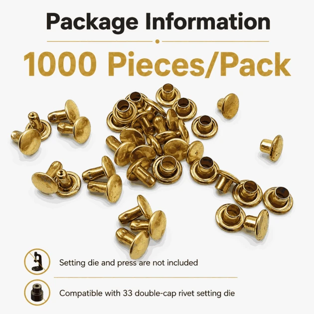 33 Rivet 7 mm Çift Kapaklı 7,5 mm Bacak Pirinç Perçin - 1000 Adet R0033PR