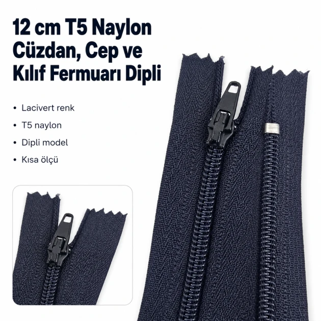 12 cm / 4.72 in Nylon Wallet Zipper Closed End for Pockets and Organizers