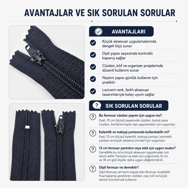 Cüzdan Fermuarı Naylon 13 cm T5 Cep, Kılıf ve Organizer İçin Dipli ENC0013T5