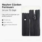Cüzdan Fermuarı Naylon 14 cm T5 Cep, Kılıf ve Organizer İçin Dipli ENC0014T5