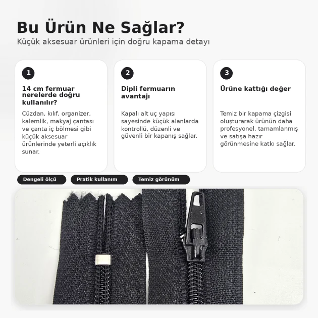 Cüzdan Fermuarı Naylon 14 cm T5, Cep, Kılıf ve Organizer İçin Dipli