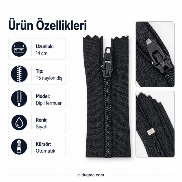 Nylon Wallet Zipper 14 cm T5 Bottom