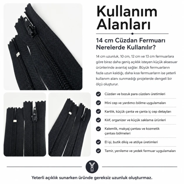Cüzdan Fermuarı Naylon 14 cm T5, Cep, Kılıf ve Organizer İçin Dipli