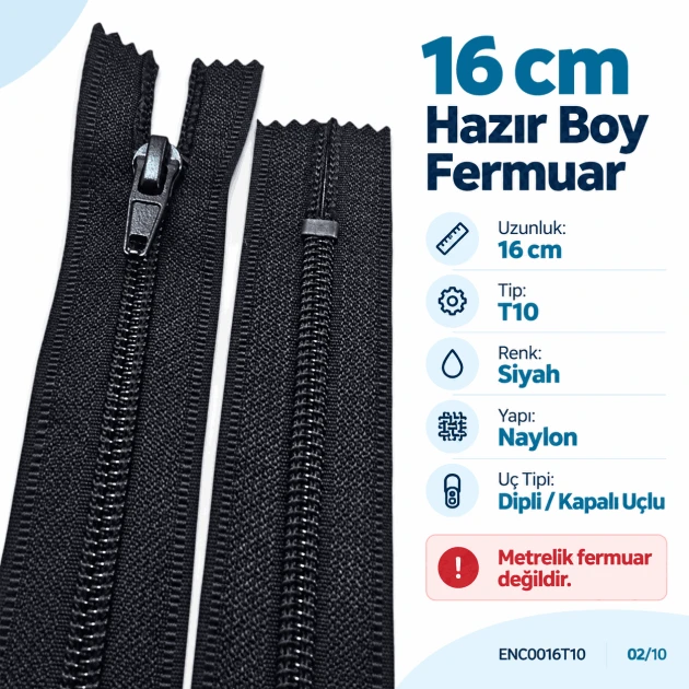 Pocket Zipper Nylon 16 cm #5 Black Closed-End – ENC0016T10 for zippered pocket applications