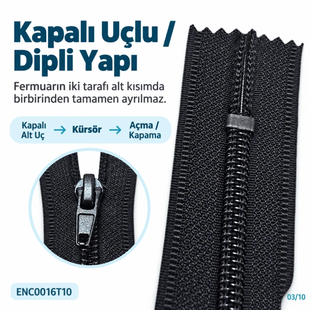 Pocket Zipper Nylon 16 cm #5 Black Closed-End – ENC0016T10 for zippered pocket applications