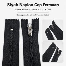 Nylon Pocket Zipper Combi Handle 16 cm T10 - ENC0016T10C