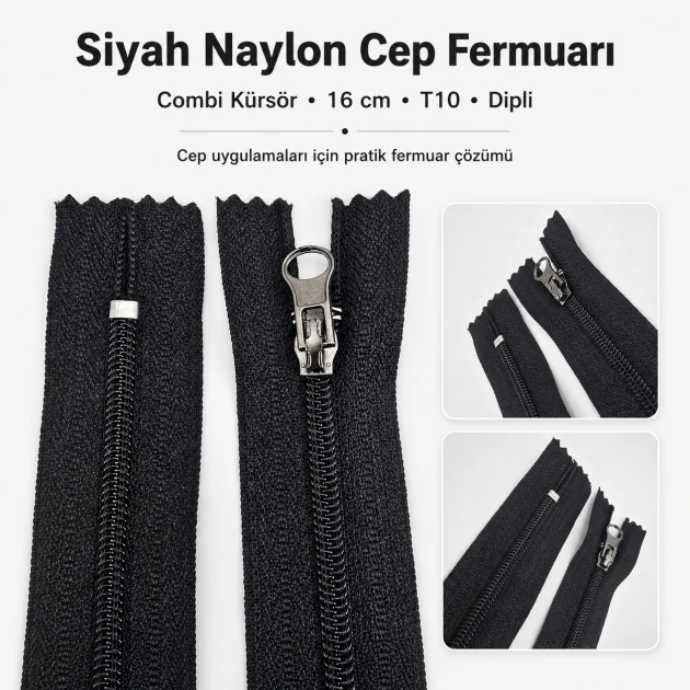 Nylon Pocket Zipper Combi Handle 16 cm T10