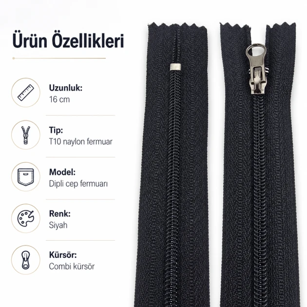 Nylon Pocket Zipper Combi Handle 16 cm T10