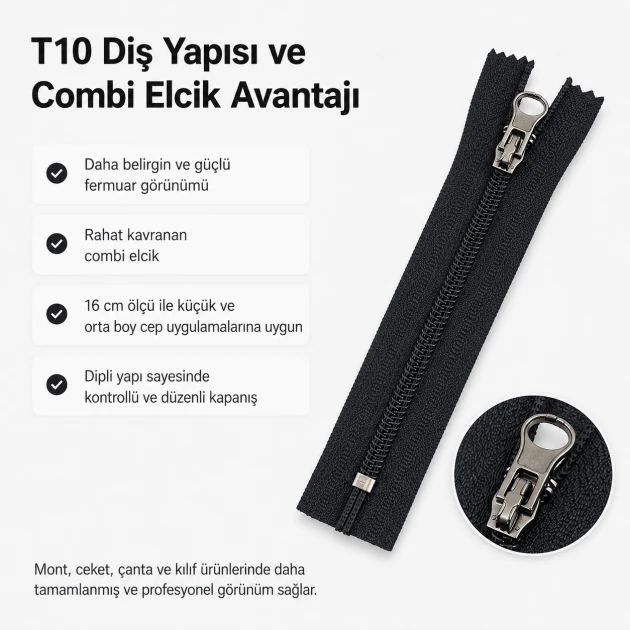 Pocket Zipper Nylon 16 cm / 6.30 in N5 Combi Puller Closed End for jackets, bags, and pockets
