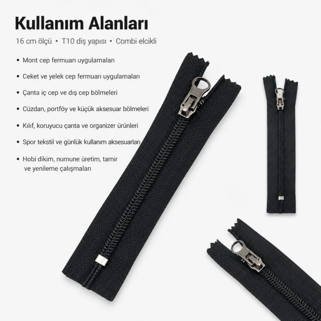 Pocket Zipper Nylon 16 cm / 6.30 in N5 Combi Puller Closed End for jackets, bags, and pockets